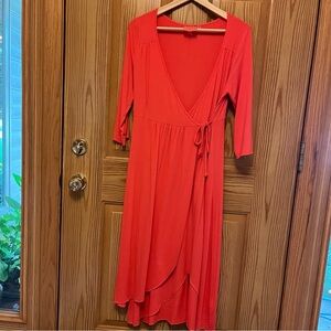 ME Mary Ellen Faux Wrap Bright Coral Dress.    M